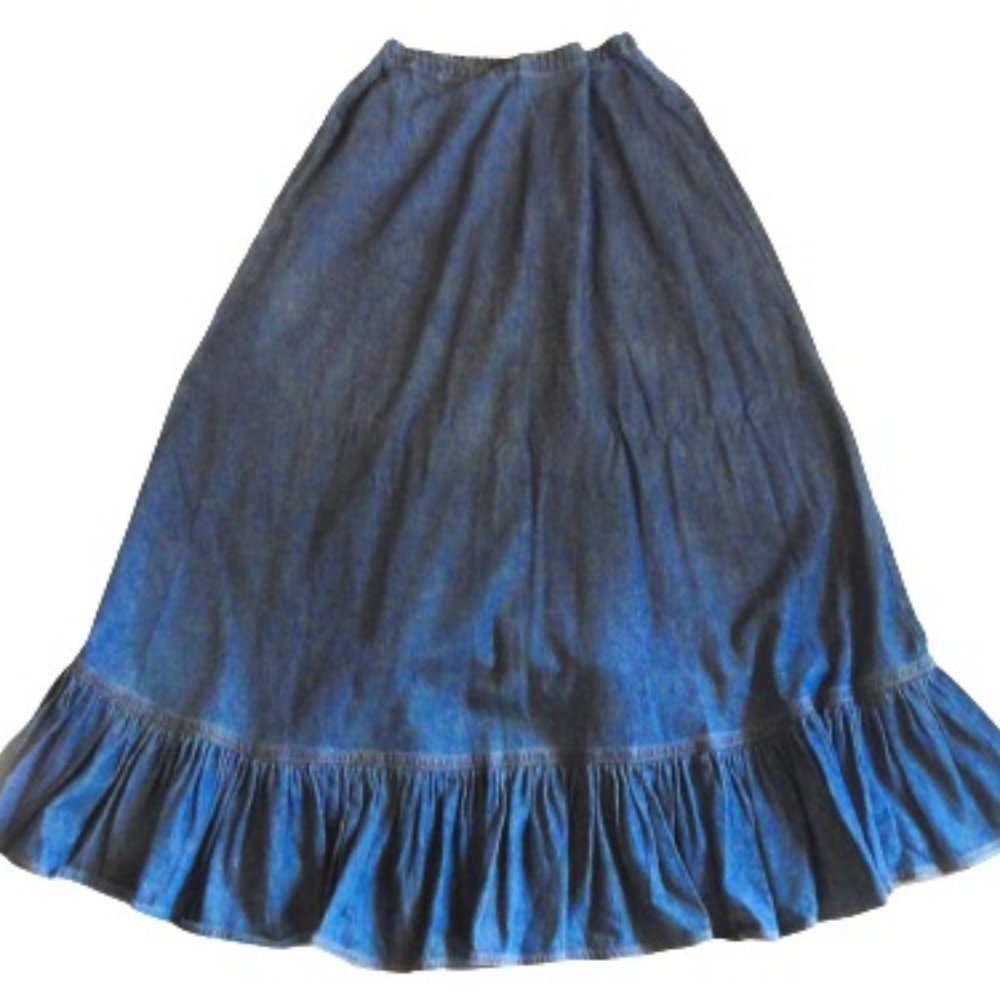 Denim Maxi Skirt Ruffed Boston Proper Size Medium